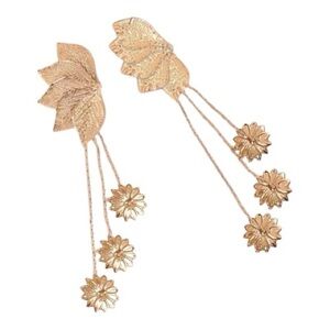 Gold Leaf and Flower Dangle Earrings